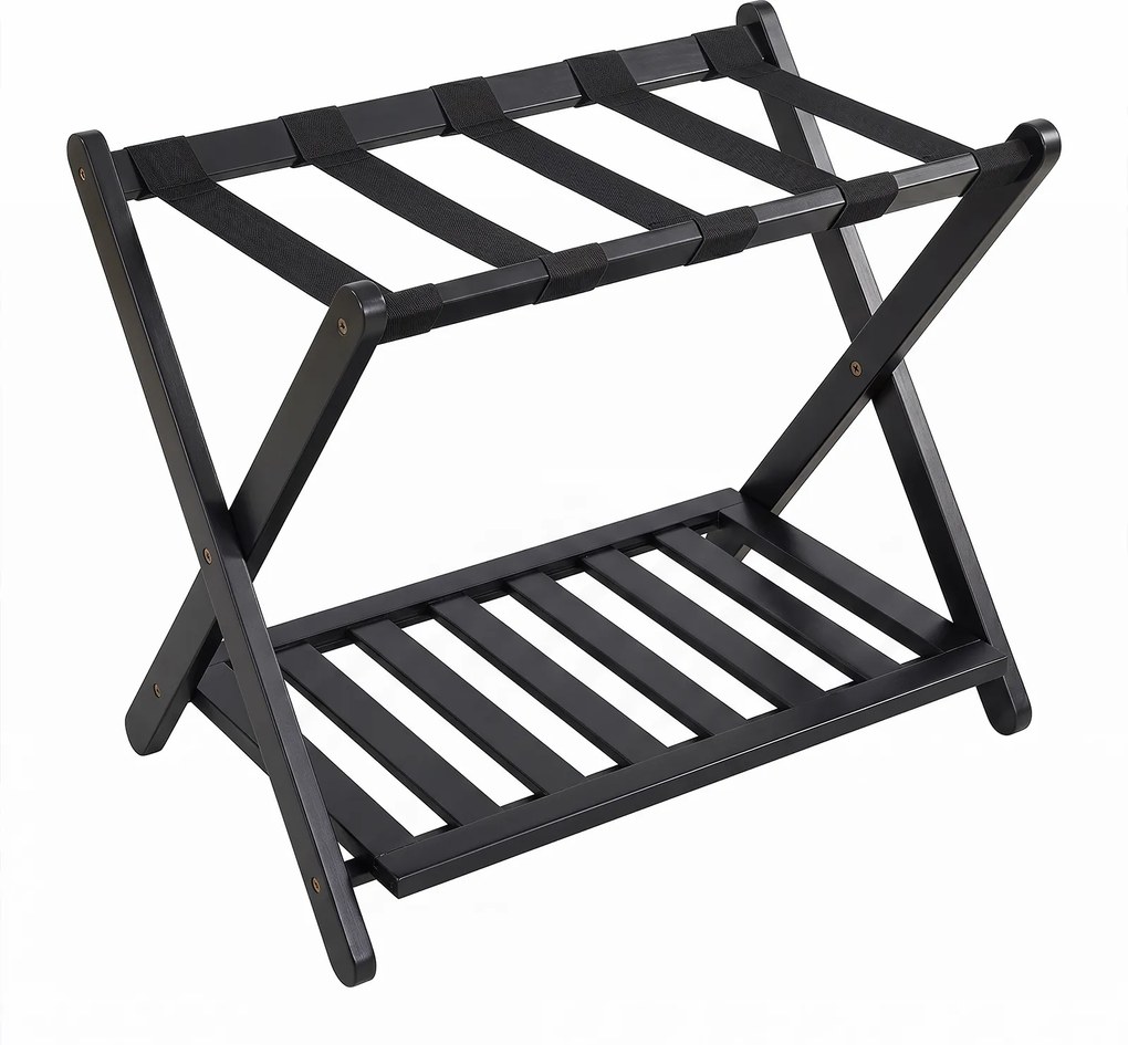 Suporte para Malas Dobrável, 68 x 41 x 57 cm, Dois Níveis, Preto