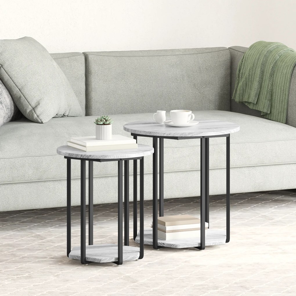 Conjunto de Mesas Laterais 2 pcs em Cinza Sonoma, Madeira Revestida e Metal