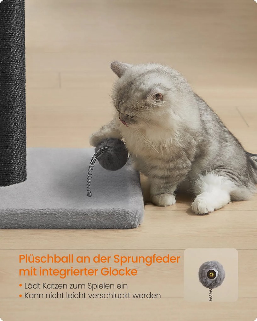 Arranhador para gatos com 85 cm de altura, bola de pelúcia e sino, preto