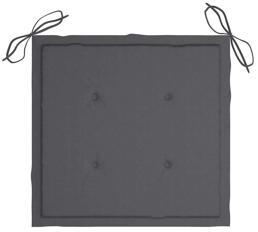 Cadeiras de jardim c/ almofadões antracite 8 pcs teca maciça