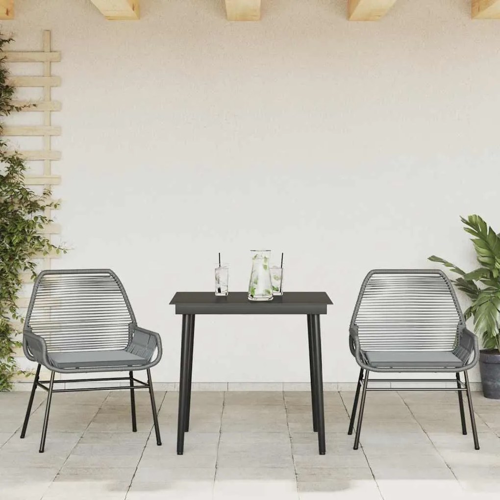 Conjunto jantar jardim 3 peças almofadas vidro vime cinzento PE