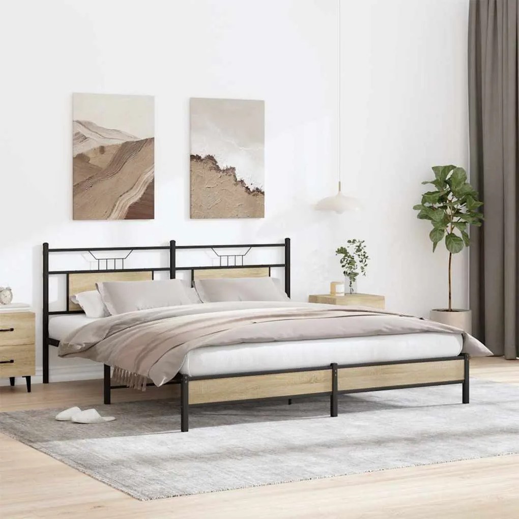 Estrutura de cama sem colchão 183x203 cm carvalho sonoma