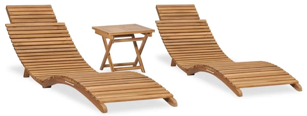3 pcs conj. lounge de jardim dobrável madeira de teca maciça