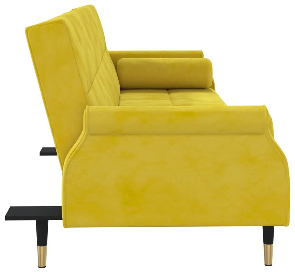 Sofá-cama com almofadões veludo amarelo