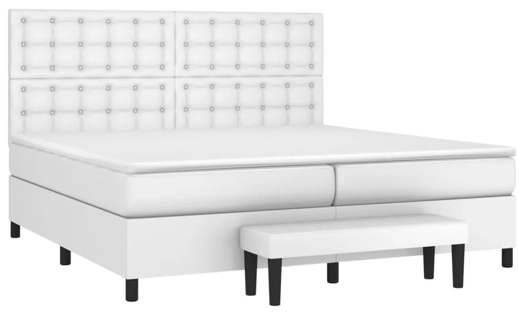 Cama com molas/colchão 200x200 cm couro artificial branco