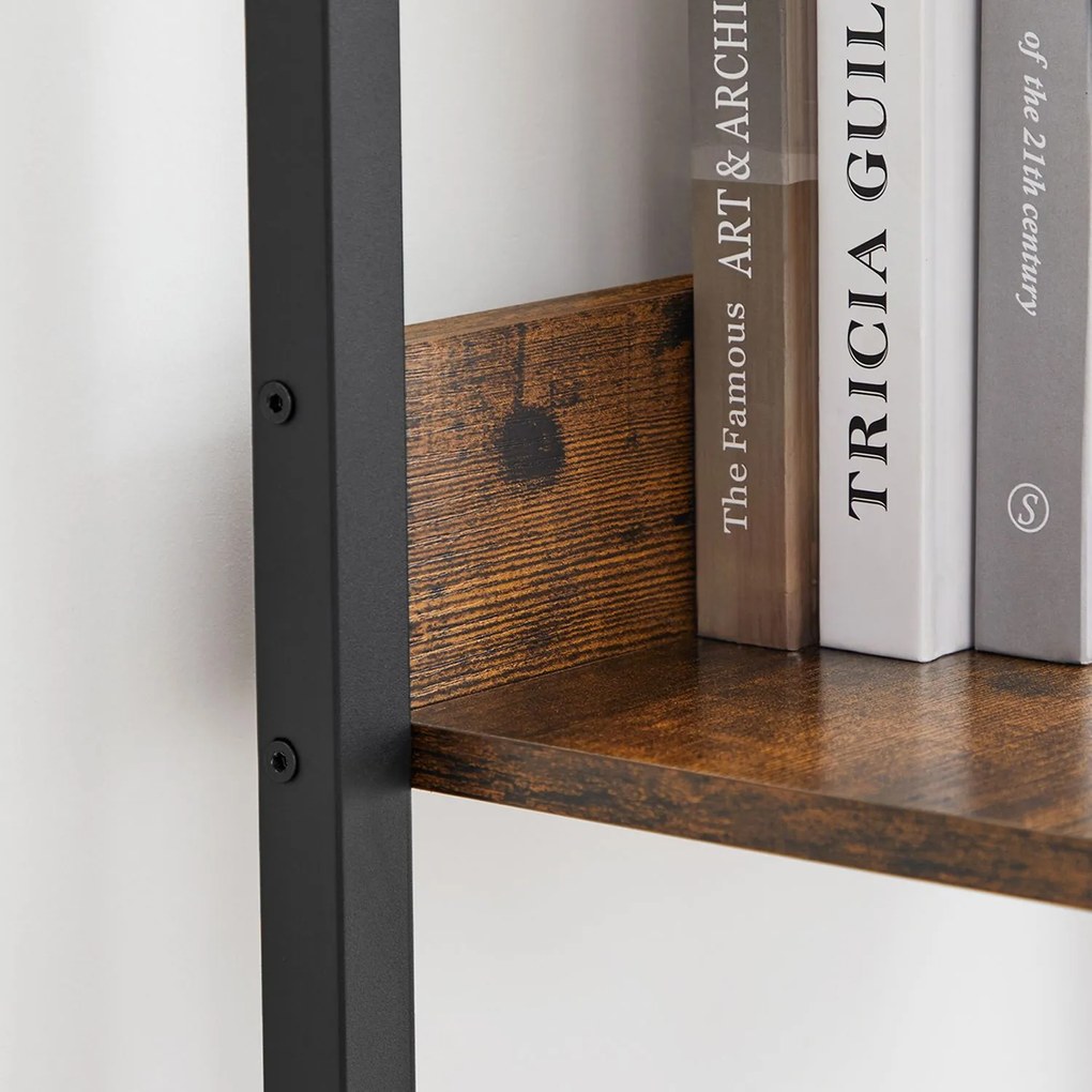 Estante em escada de design industrial com 5 prateleiras 33,8 x 30 x 170 cm Castanho Vintage-preto