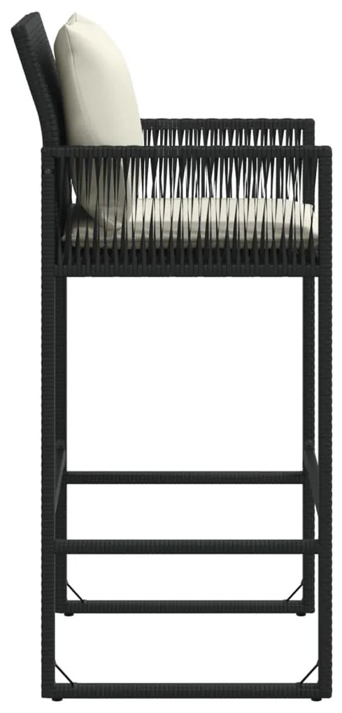 Bancos de bar com almofadões para jardim 2 pcs vime PE preto