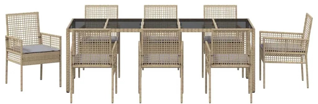 Conjunto de Jantar para Jardim 9 pcs Bege 250 x 100 x 75 cm