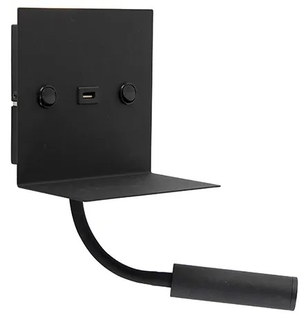 Candeeiro de Parede Moderno USB Preto com Braço Flexível - Duppio