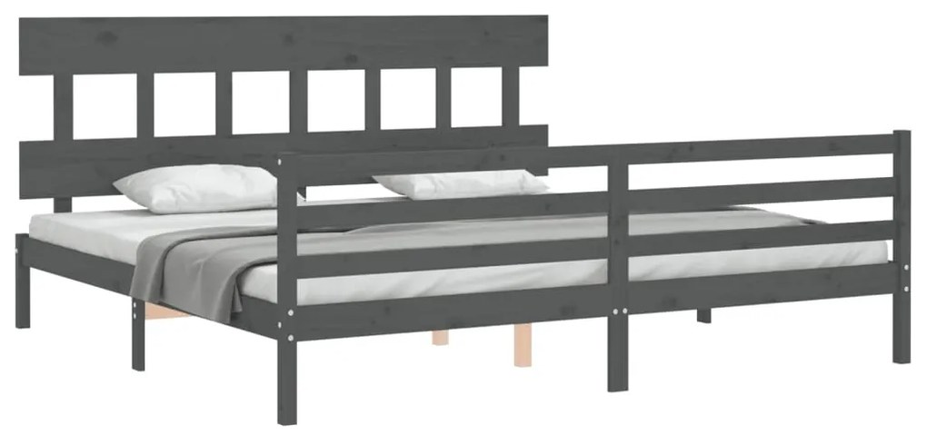 Estrutura de cama com cabeceira 200x200 cm madeira maciça cinza