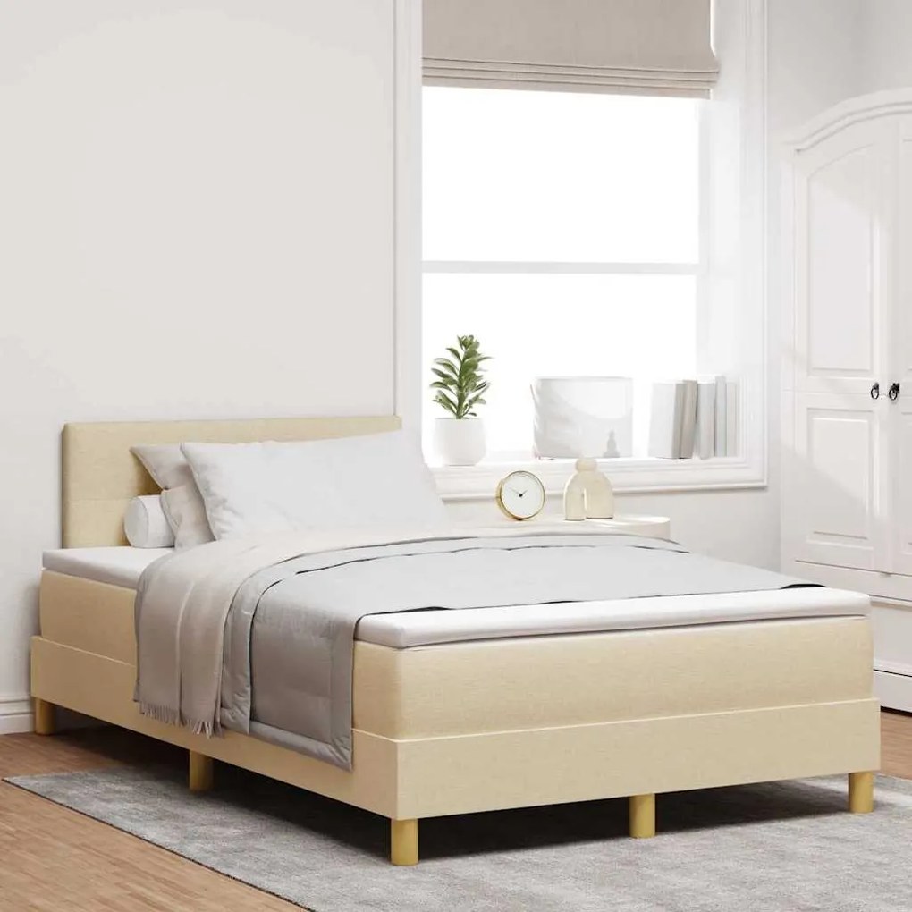 vidaXL Cama Box com colchão com cabeceira Creme 120 x 190 cm tecido