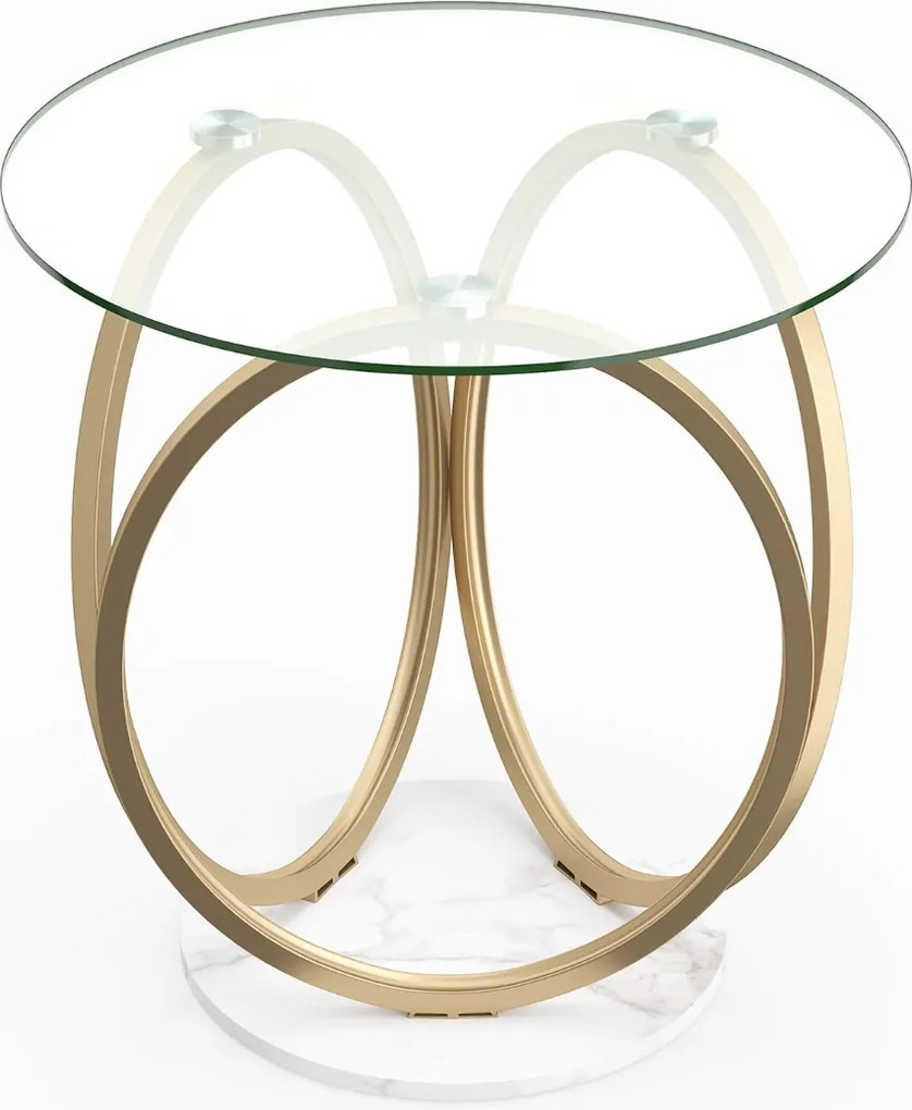 Mesa de centro redonda 60x60x61,5 cm moderna em vidro temperado com estrutura metálica em forma de anel  para sala de estar, escritório, casa e espaço