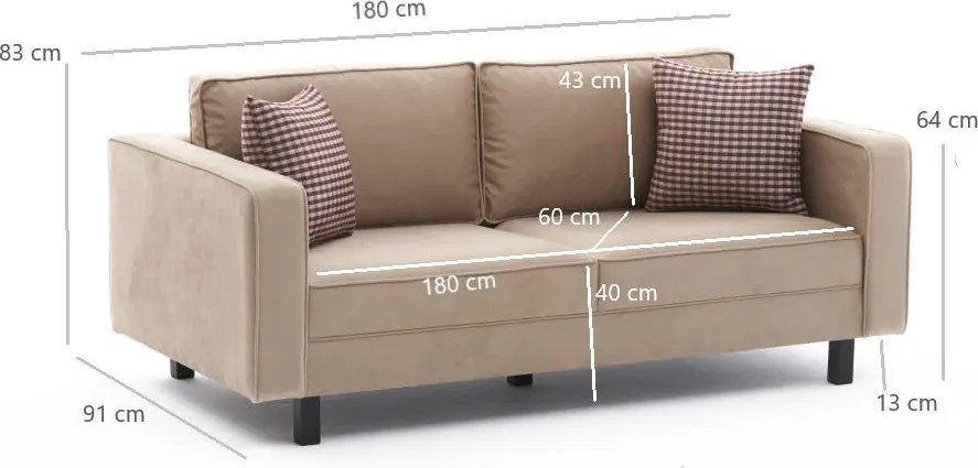 Sofá de 2 Lugares Kale – Creme – 180x83x91 cm