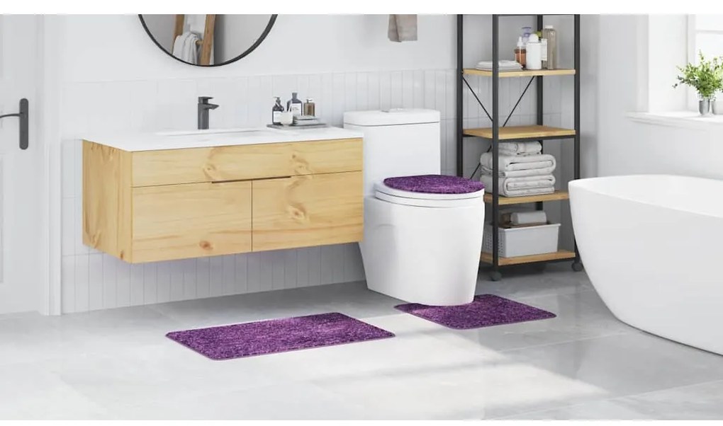 Conjunto de Tapetes de Banho em 3 Peças Roxo Polipropileno Antiderrapa