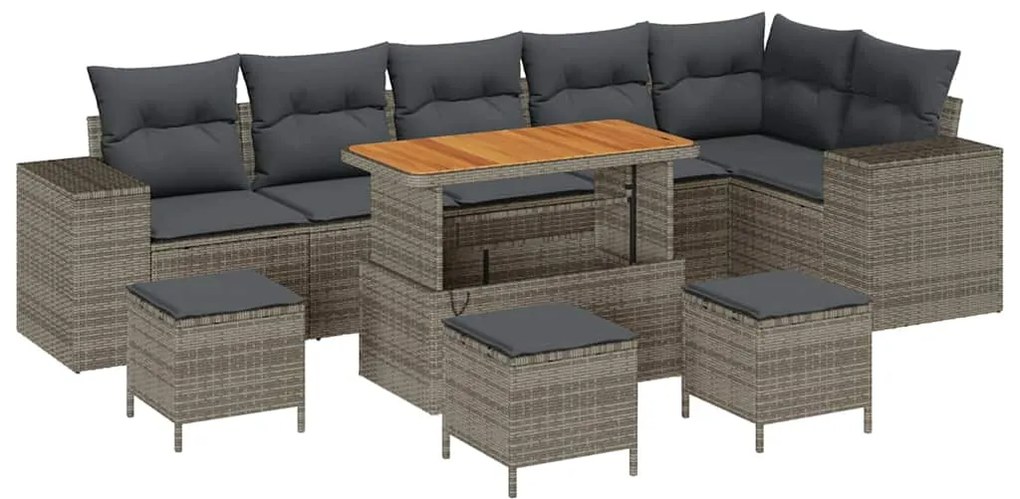 Conjunto de Sofás para Jardim de 10 Peças com Almofadas Cinza Poliprop