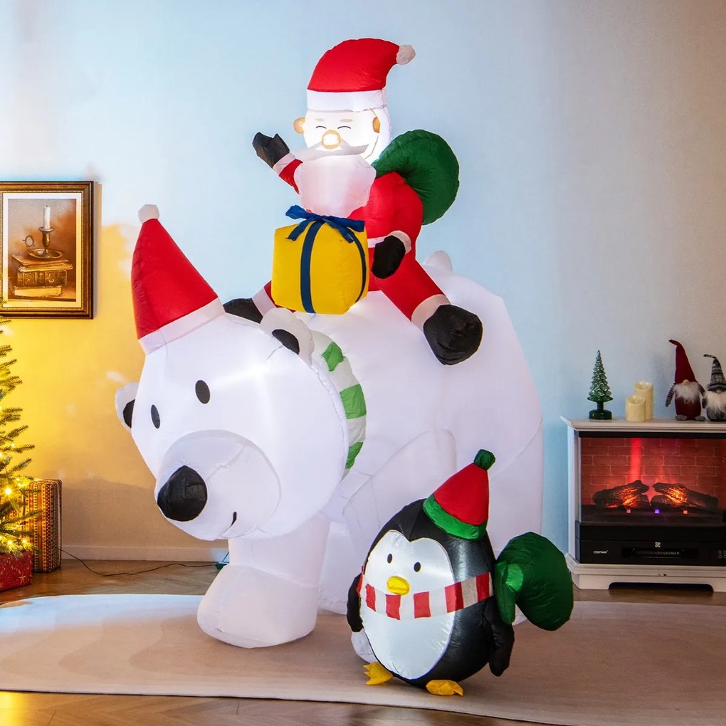 Urso polar insuflável de 210 cm com Pai Natal insuflável e pinguim Sacos de oferta Caixa de oferta Caixa de oferta Decoração de Natal insuflável Ilumi