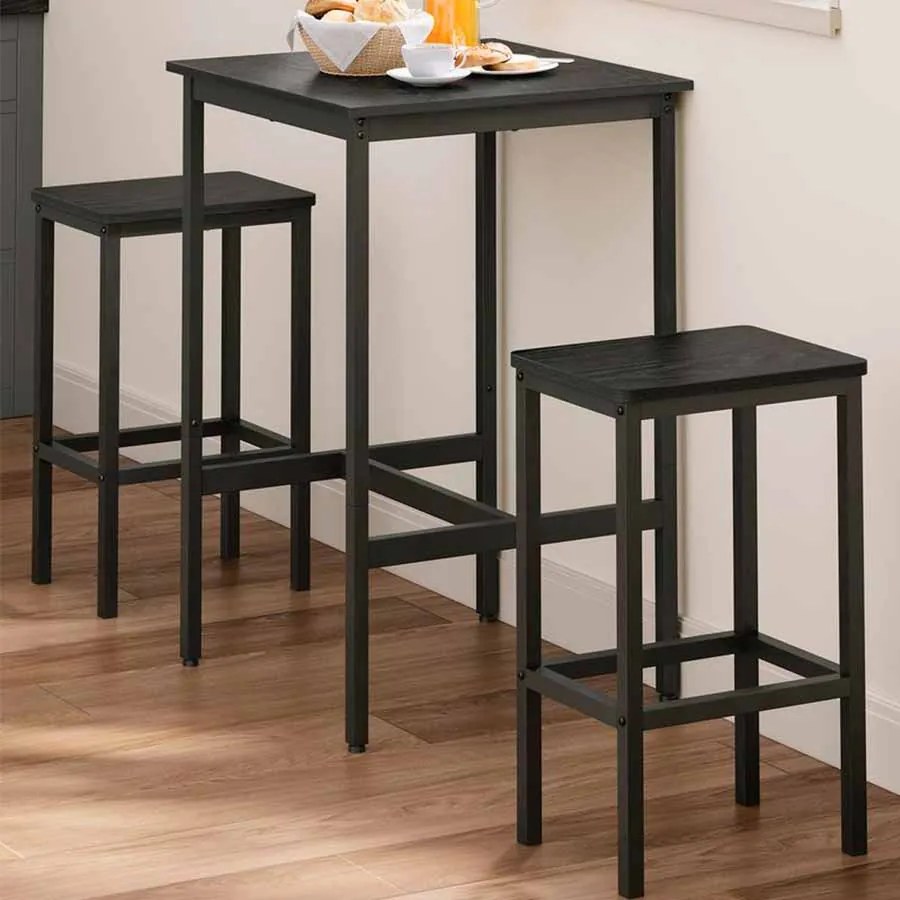 Mesa de bar com 2 cadeiras para cozinha em Preto