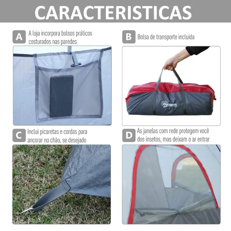 Tenda de Campismo para 5-6 Pessoas - 455x230x180cm - Cinzento