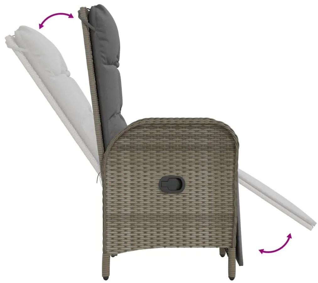 3 pcs conjunto de jantar p/ jardim c/ almofadões vime PE cinza