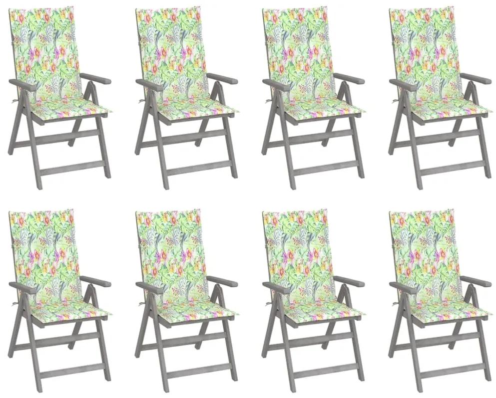 3075153 vidaXL Cadeiras jardim reclináveis c/ almofadões 8 pcs acácia cinzento