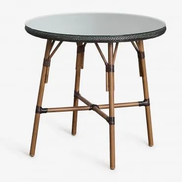 Mesa De Jardim Redonda Ø80 Cm Em Alumínio E Rattan Sintético Brielle Bistro Castanho Café - Sklum