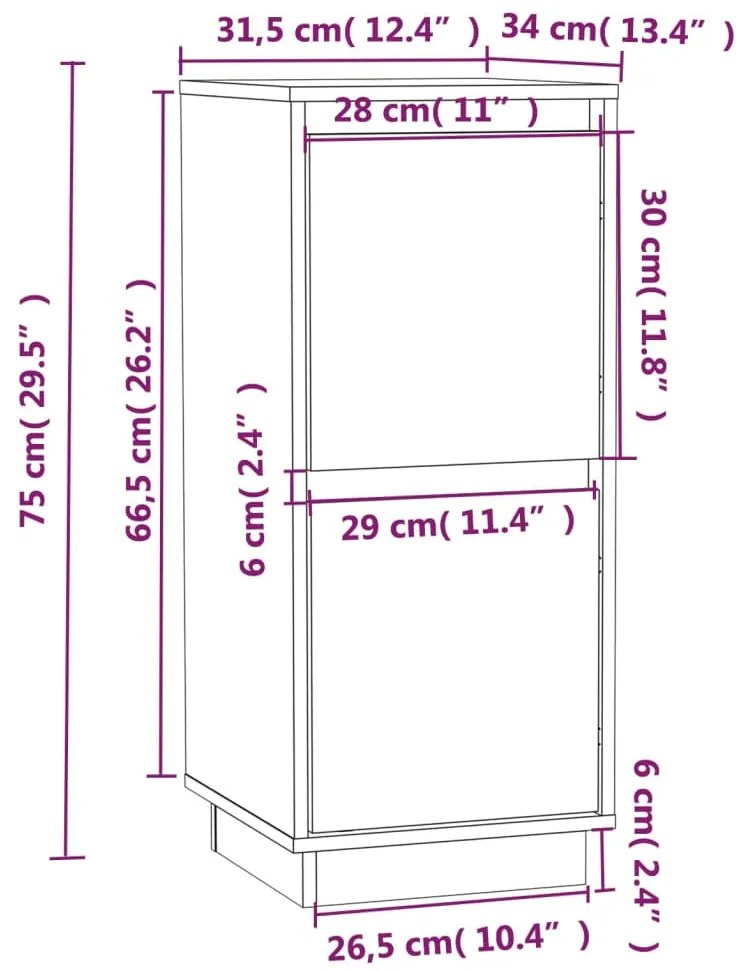 Aparadores 2 pcs 31,5x34x75 cm pinho maciço castanho mel