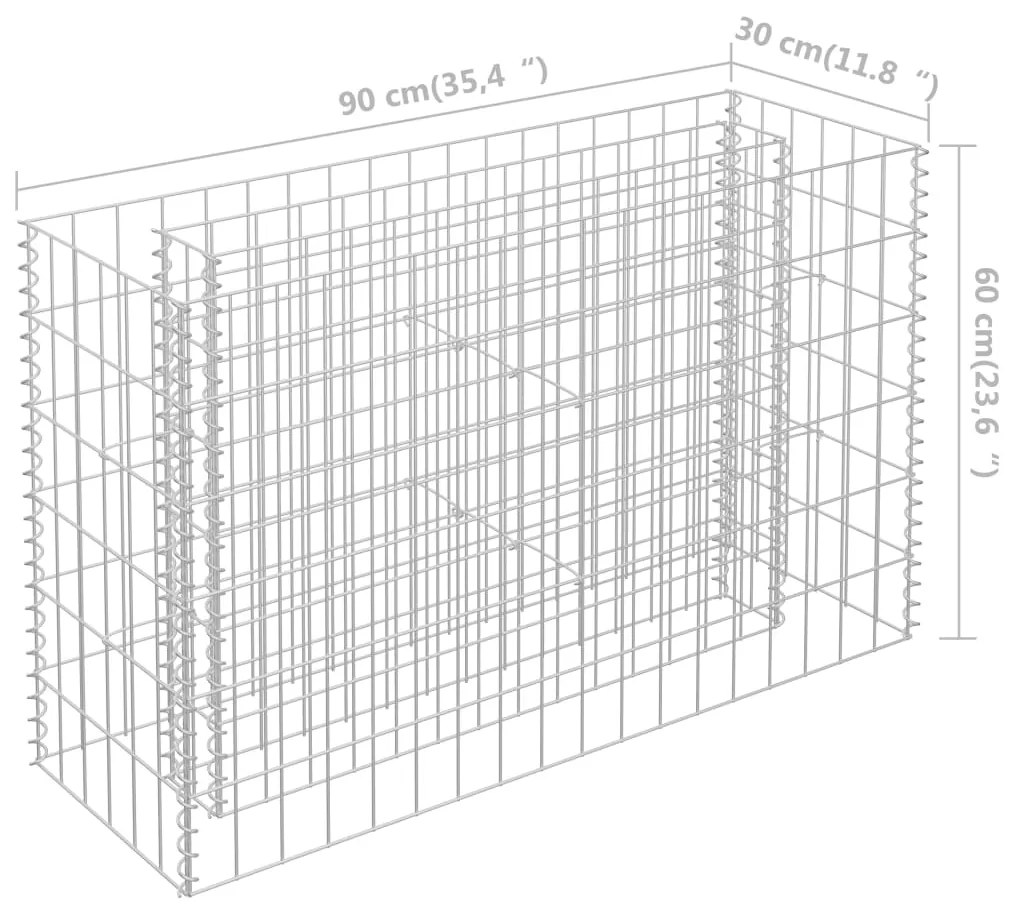 Canteiro elevado/cesto gabião 90x30x60 cm aço galvanizado