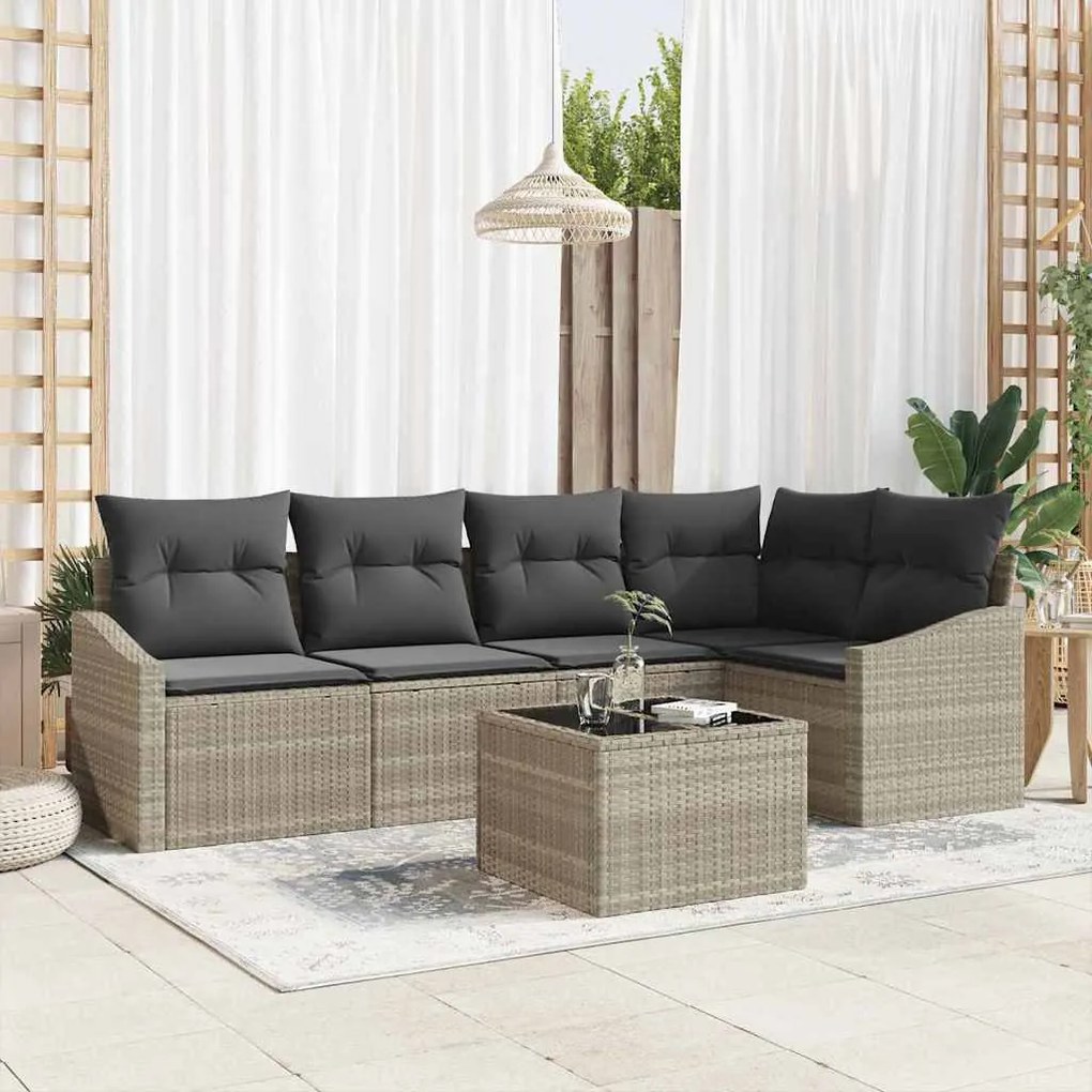 vidaXL Conjunto de Sofá de Jardim de 6 Peças com Almofadas Cinzas em Rattan Sintético