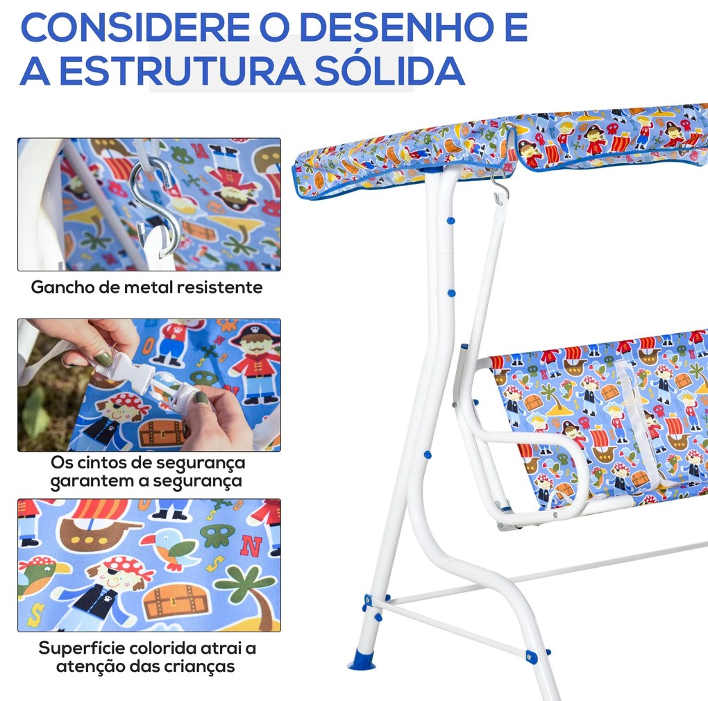 Outsunny Baloiço de Jardim Infantil de 2 Lugares com Toldo Ajustável e