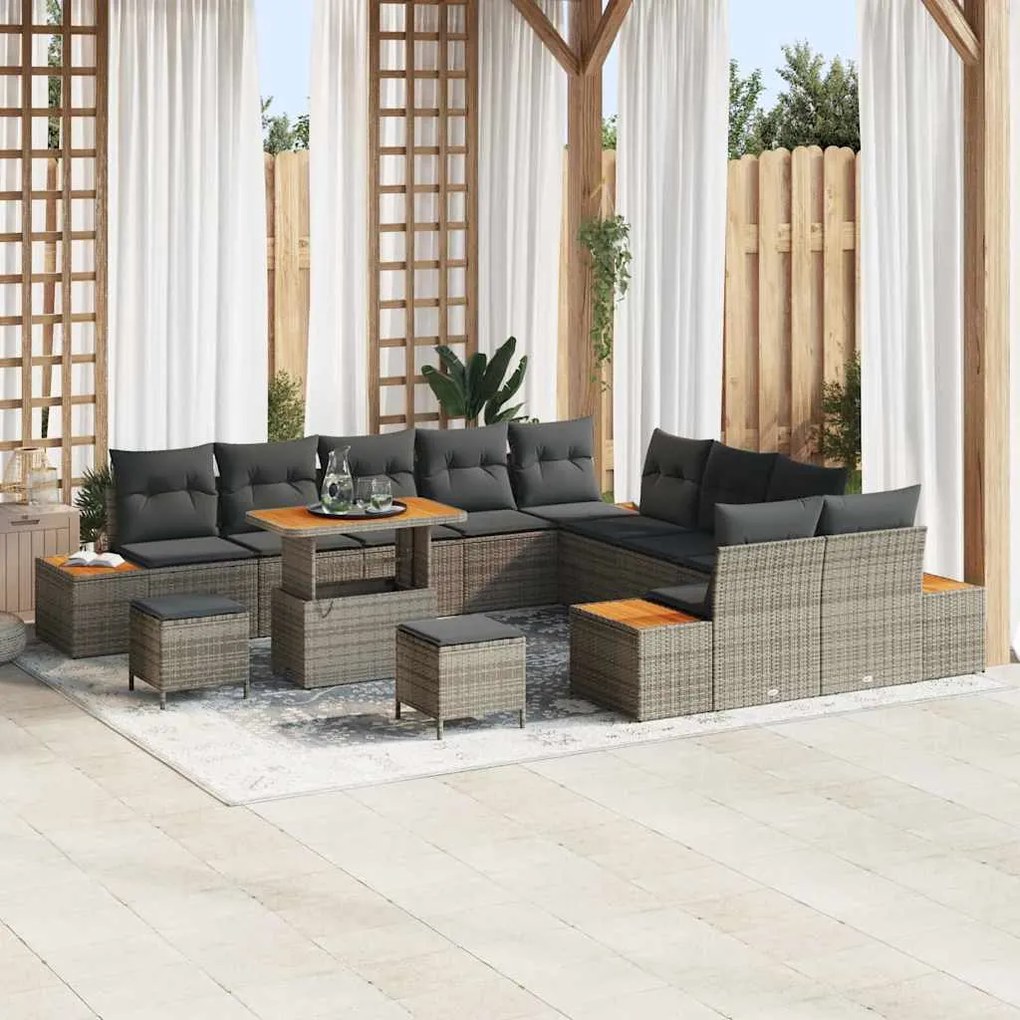 Conjunto de Sofá de Jardim vidaXL com 13 Peças e Almofadas Cinzento de