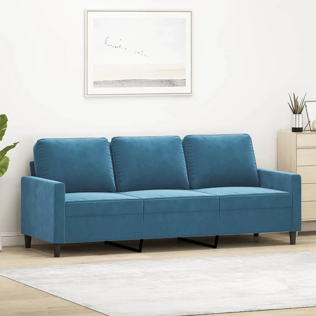 Sofá de 3 lugares 180 cm veludo azul