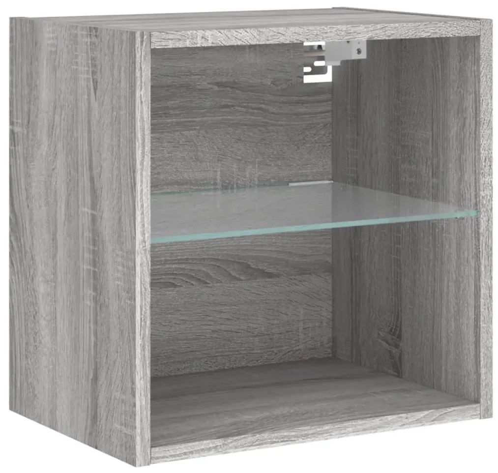 Mesa de cabeceira de parede com luzes LED cinzento sonoma