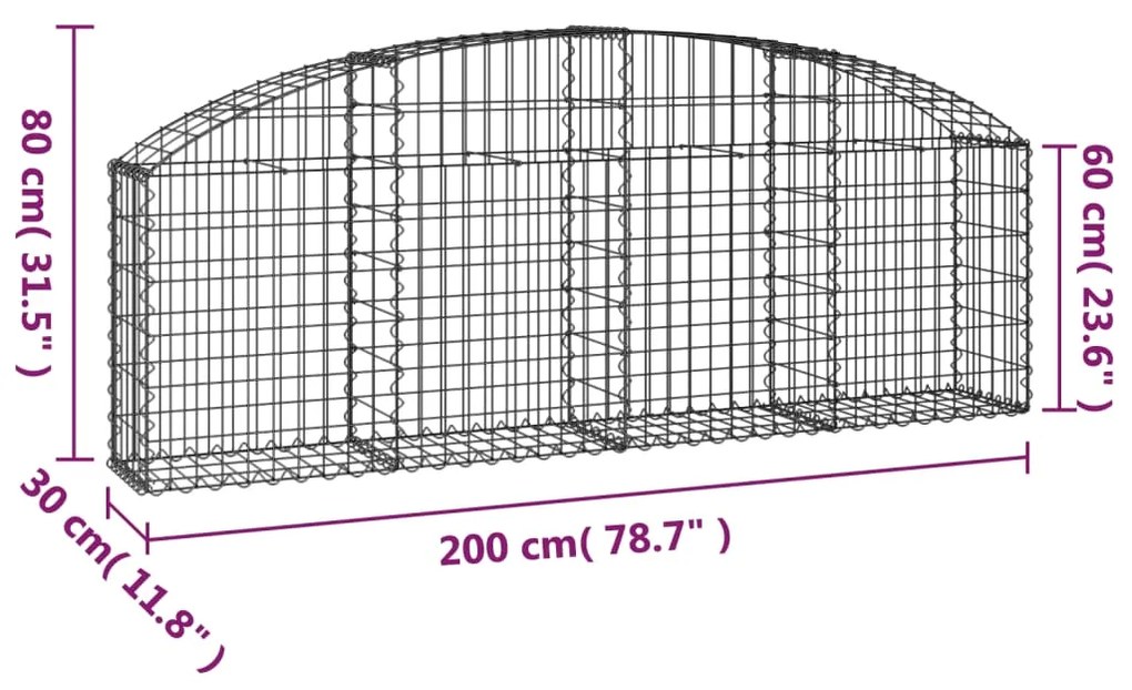 Cesto gabião arqueado 200x30x60/80 cm ferro galvanizado