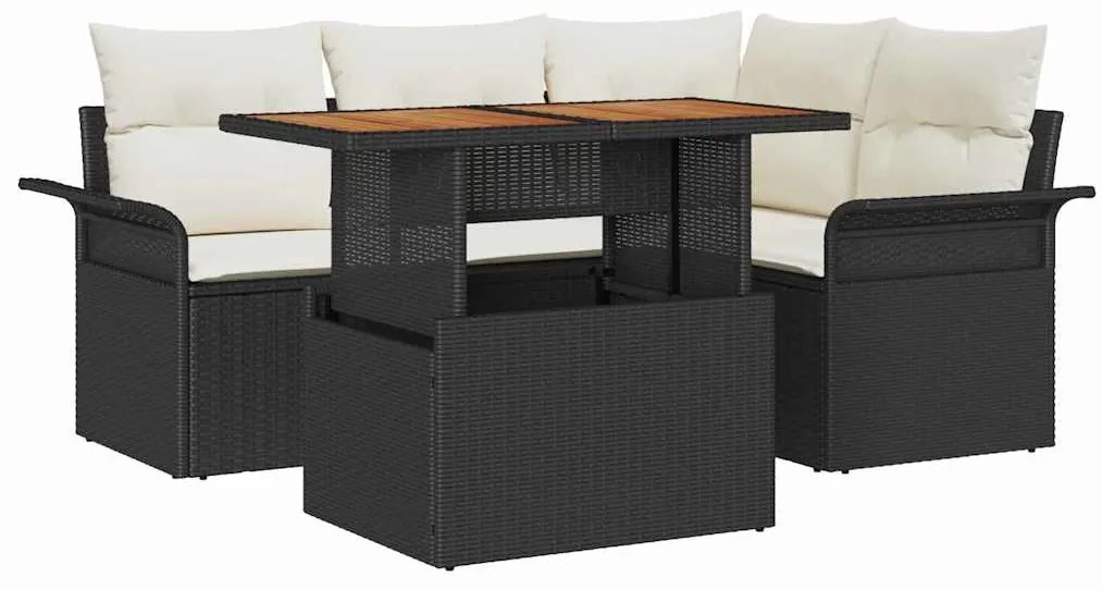 Conjunto de Jantar para o Jardim com 5 Peças e Almofadas de Rattan Pre