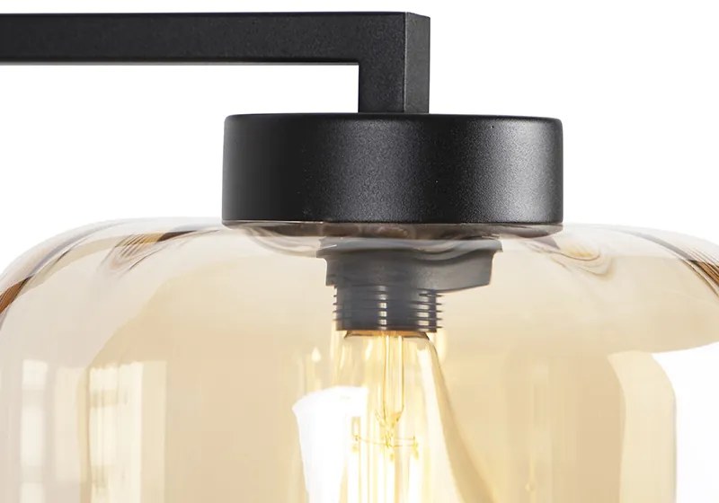 Candeeiro de pé design preto com vidro âmbar - Qara Down Design