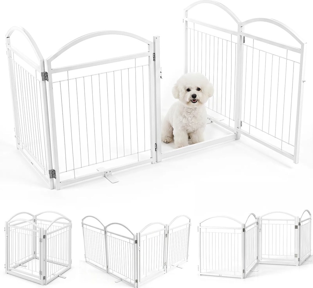 Parque para Cães Dobrável, 240 x 81 cm, Painéis Modulares, Branco