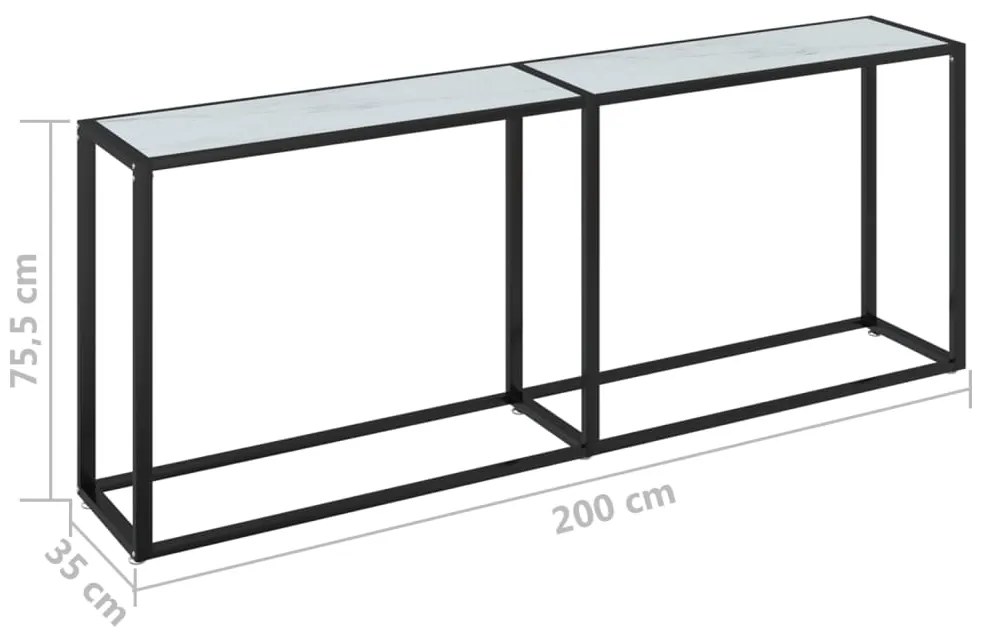 Mesa consola mármore branco 200x35x75,5 cm vidro temperado