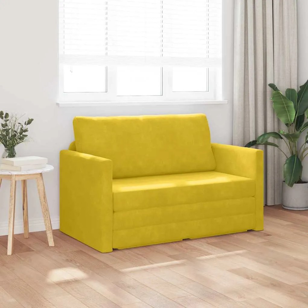 Sofá-Cama de Chão 2 em 1 Amarelo 124x204x61 cm Veludo