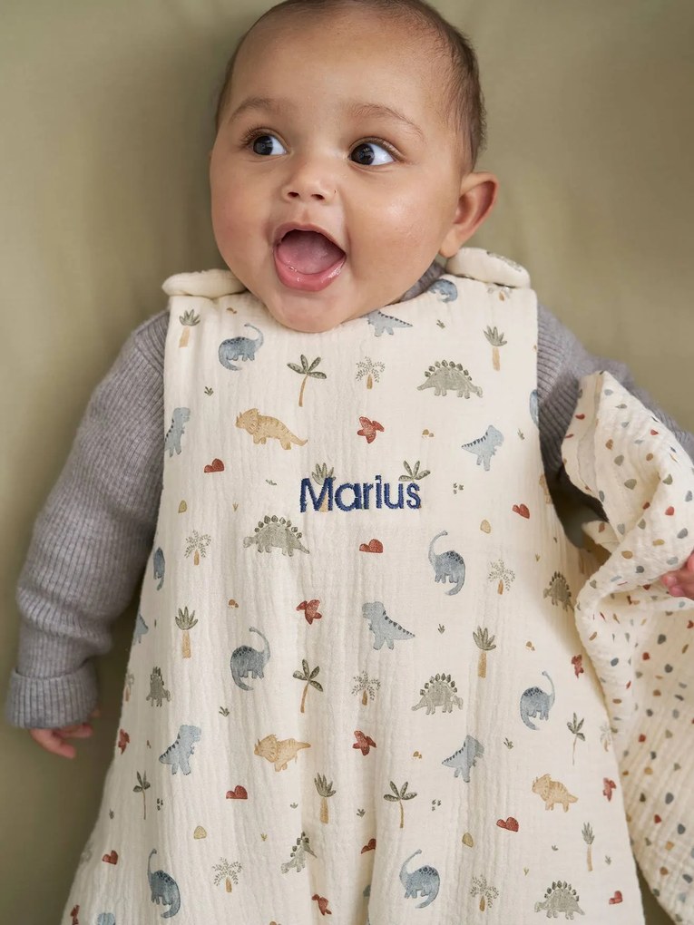 Saco de bebé personalizável, em gaze de algodão, MINISAURUS multicolor