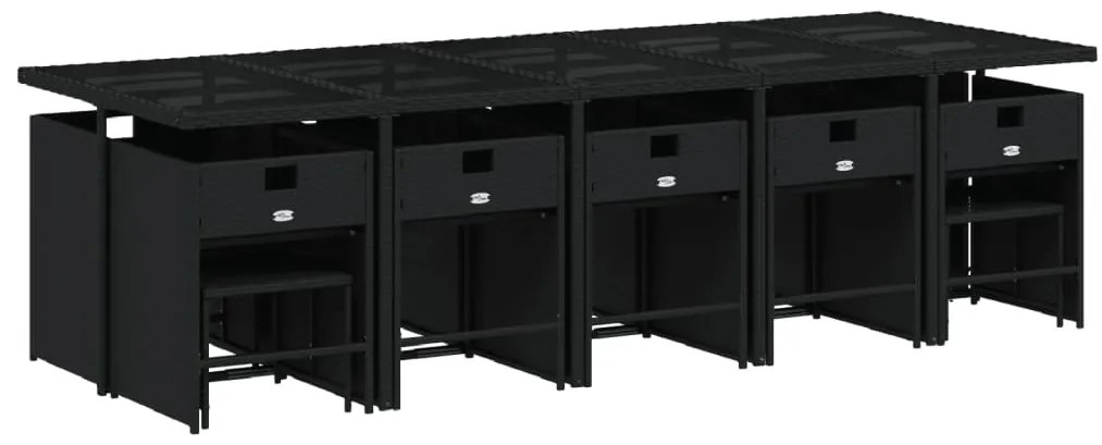15 pcs conjunto de jantar p/jardim com almofadões vime PE preto