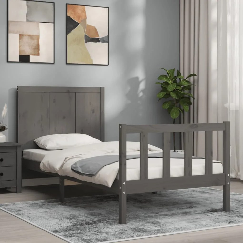 vidaXL Estrutura cama de solteiro c/ cabeceira madeira maciça cinzento