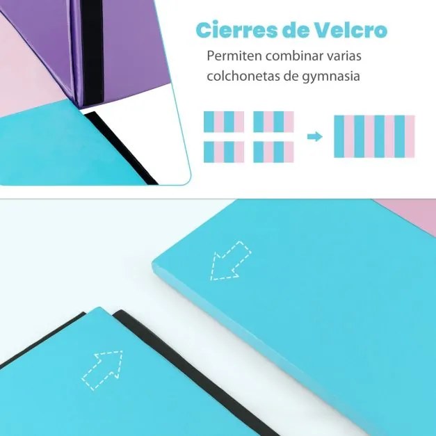 Tapete de ginástica 240 x 116 x 5 cm antiderrapante dobrável macio para o chão Tapete de exercício para ioga Fitness Azul e Rosa