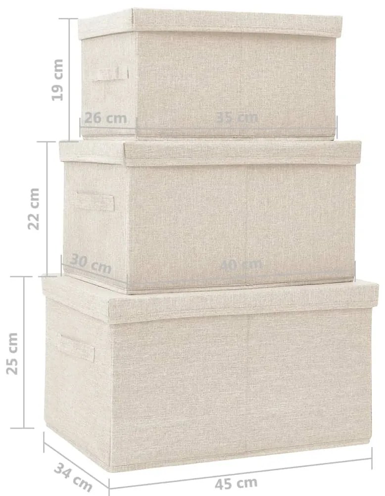 Conjunto caixas de arrumação empilháveis 3 pcs tecido cor creme