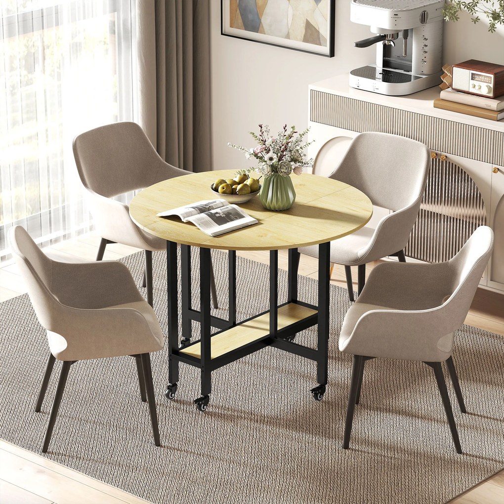 Mesa de jantar dobrável com rodas 100 x 100 x 75 cm (CADEIRAS NÃO INCLUIDAS), mesa de cozinha para 4 pessoas com prateleira integrada, cor carvalho
