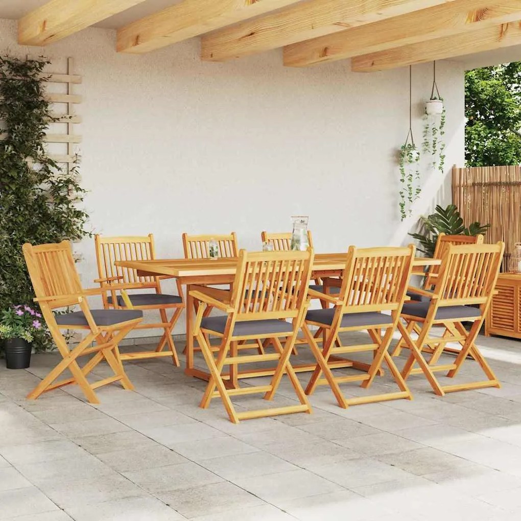 Cadeiras de Jardim Dobráveis vidaXL com Almofada Cinza 8pcs em Madeira
