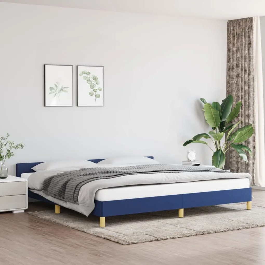 347445 vidaXL Estrutura de cama com cabeceira 200x200 cm tecido azul