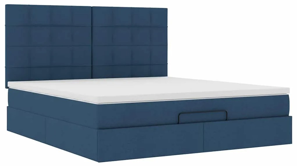 Estrutura de cama otomana com colchão 160x200 cm tecido azul