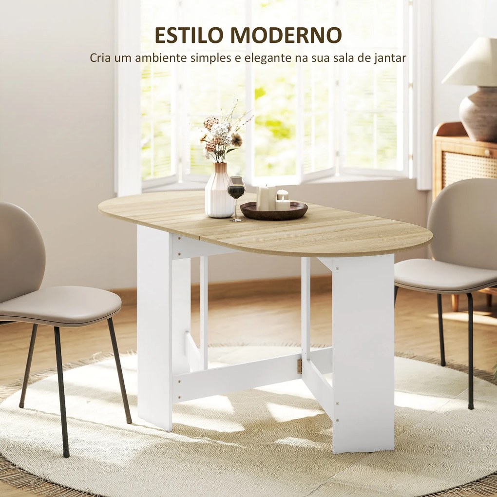 Mesa de Cozinha Dobrável Mesa de Jantar Dobrável Ovalada com Laterais Abatíveis Estilo Moderno 163x80x75 cm Madeira