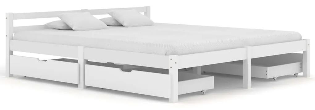 3060422 vidaXL Estrutura de cama com 4 gavetas 180x200 cm pinho maciço branco
