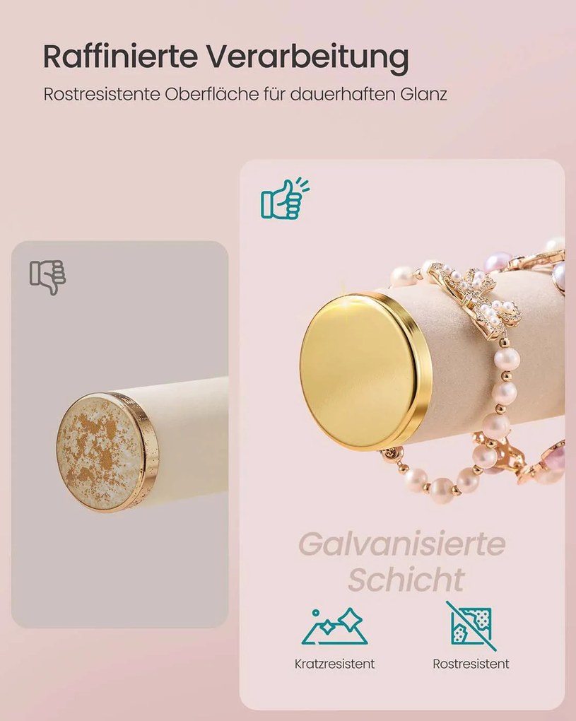 Porta-joias com três suportes  para pulseiras e um suporte removível para anéis 15 x 22 x 29,6 cm Branco- Castanho-camelo